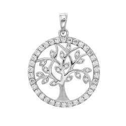 Silver Tree Of Life Cz Pendant 