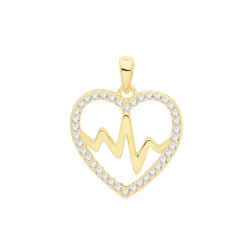 Silver Yellow Gold Plated Cz Set Heart Beat Pendant 
