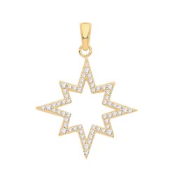 Silver Yellow Gold Plated Cz Set Star Pendant 