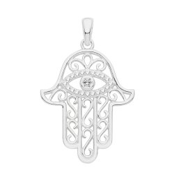 Silver Rhodium Plated Cz Set Hamsa Pendant 
