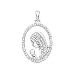 Silver Rhodium Plated Cz Set Madona Pendant 