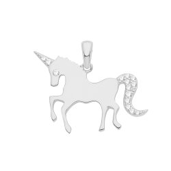 Silver Rhodium Plated Cz Unicorn Pendant 