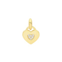 Silver Yellow Gold Plated Cz Set Heart Pendant 
