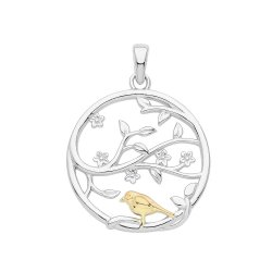 Silver Rhodium & Yellow Gold Plated Tree Of Life Pendant 
