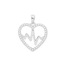 Silver Rhodium Plated Cz Set Heart Beat Pendant 
