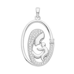 Silver Rhodium Plated Cz Set Madona Pendant 