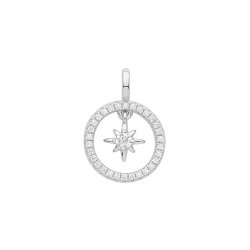 Silver Rhodium Plated Cz Set Star In Circle Pendant 