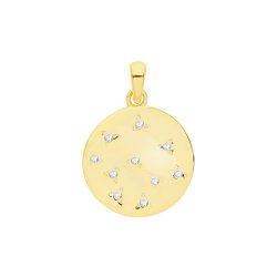 Silver Yellow Gold Plated Cz Set Disc Pendant 