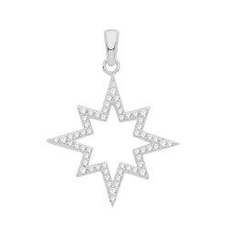 Silver Rhodium Plated Cz Set Star Pendant 