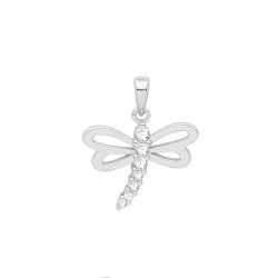 Silver Rhodium Plated Cz Set Dragonfly Pendant 