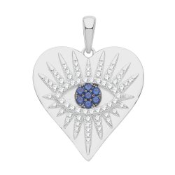 Silver Rhodium Plated Cz Evil Eye Heart Pendant 