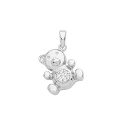 Silver Rhodium Plated Cz Set Teddy Bear Pendant 