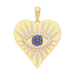 Silver Yellow Gold Plated Cz Evil Eye Heart Pendant 