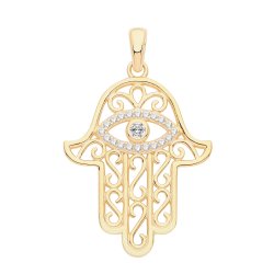 Silver Yellow Gold Plated Cz Set Hamsa Pendant 