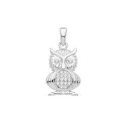 Silver Rhodium Plated Cz Owl Pendant 
