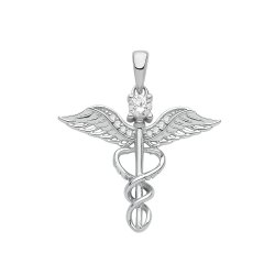 Silver Rhodium Plated Caduceus Pendant 