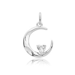 Silver Rhodium Plated Cz Moon Pendant 