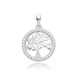 Silver Rhodium Plated Cz Tree Of Life Pendant 