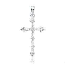 Silver Rhodium Plated Cz Cross Pendant 