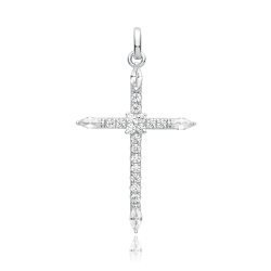 Silver Rhodium Plated Cz Cross Pendant 