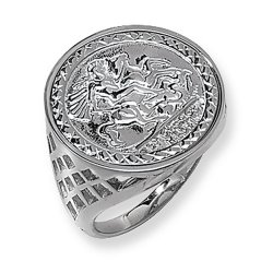 Silver Gents' St George Coin Basket Ring 