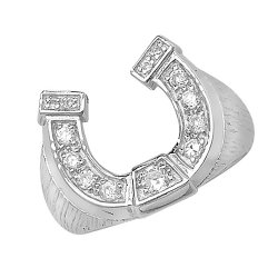 Silver Gents' Horseshoe Cz Ring 