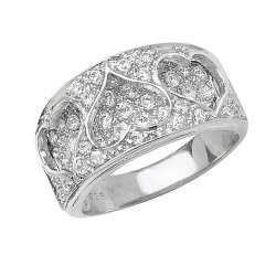Silver Pave Set Triple Heart Cz Ring 