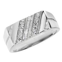 Silver Gents' Cz Signet Ring 
