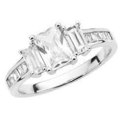 Silver Cz Trilogy Emerald Cut Ring 
