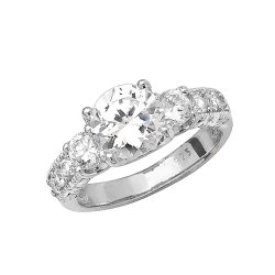 Silver Cz Solitaire With Set Shoulders Ring 
