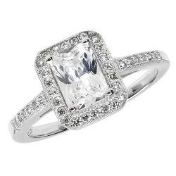Silver Cz Emerald Cut Ring 