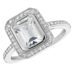 Silver Cz Ascher Cut Ring 