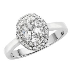 Silver Halo Oval Cz Ring 