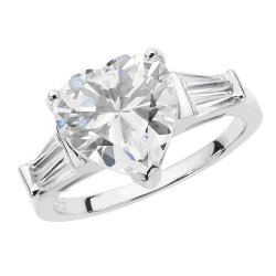Silver Heart Cz With Baguette Tapper Ring 