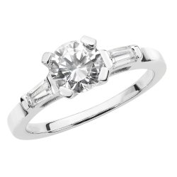 Silver Cz Solitaire With Baguette Shoulders Ring 