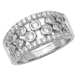 Silver 2 Row Bezel Set Cz Ring 