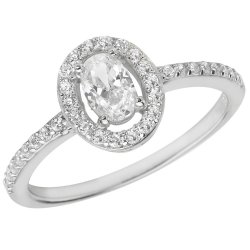 Silver Halo Oval Cz Ring 