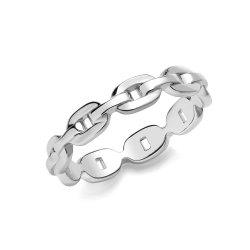 Silver Rhouium Plated Link Ring 