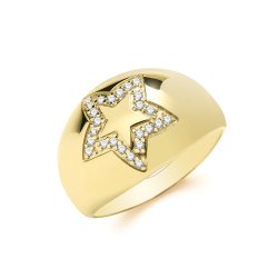 Silver Gold Plated Cz Set Star Dome Ring 