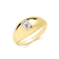 Silver Gold Plated Cz Set Dome Ring 