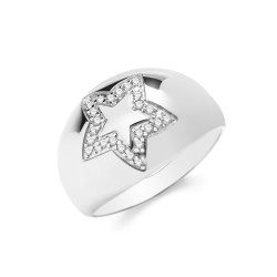 Silver Triple Plated Cz Set Star Dome Ring 