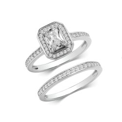 Silver Bridal Cz Set Band & Ring 