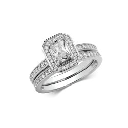Silver Bridal Cz Set Band & Ring 