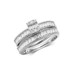Silver Bridal Cz Set Band & Ring 