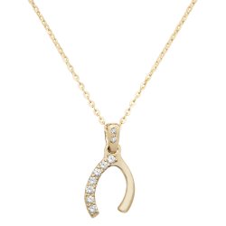 9ct Gold Half Cz Set Wishbone Necklet 