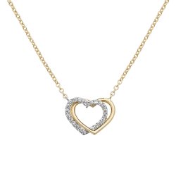 9ct Gold Cz And Plain Entwined Heart Necklet 