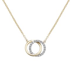 9ct Gold Cz And Plain Entwined Open Circle Necklet 