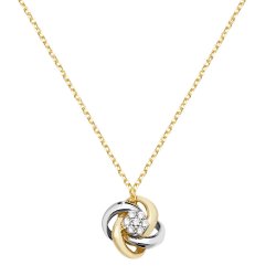 9ct Gold Cz Set 2 Tone Knot Necklet 