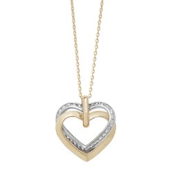 9ct Gold Cz 2 Tone Entwined Heart Necklet 