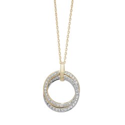 9ct Gold Cz 2 Tone Entwined Circles Necklet 